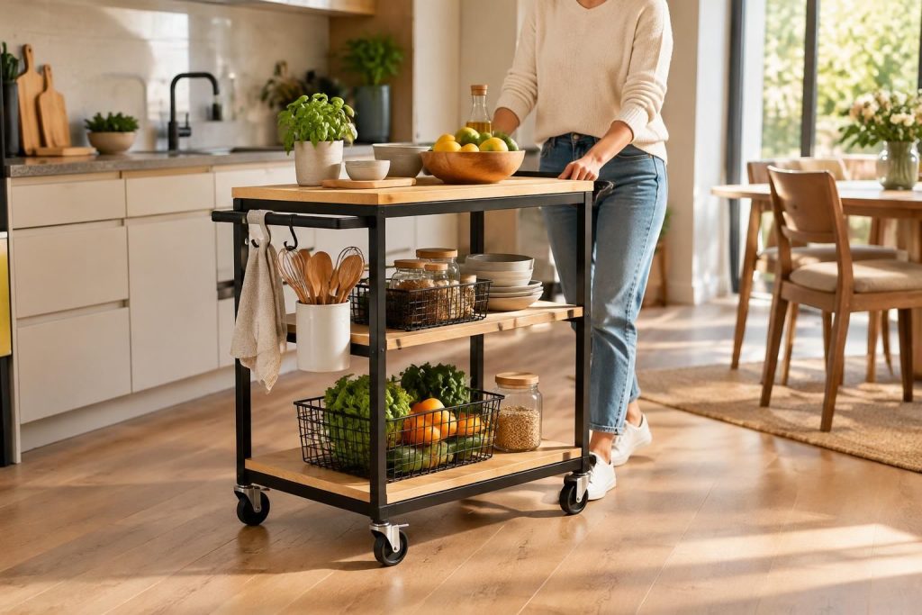 optimisez votre cuisine avec une desserte à roulettes : gagnez en rangement, déplacez vos essentiels facilement et profitez d’un espace plus pratique.